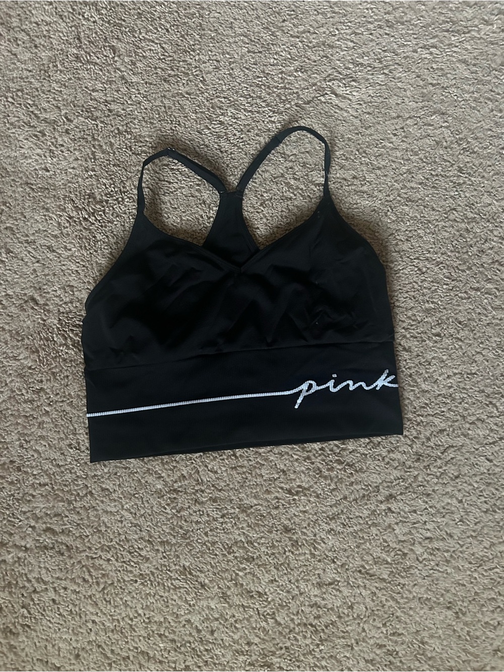 PINK Victoria's Secret Black Logo Sports Bra with White Script